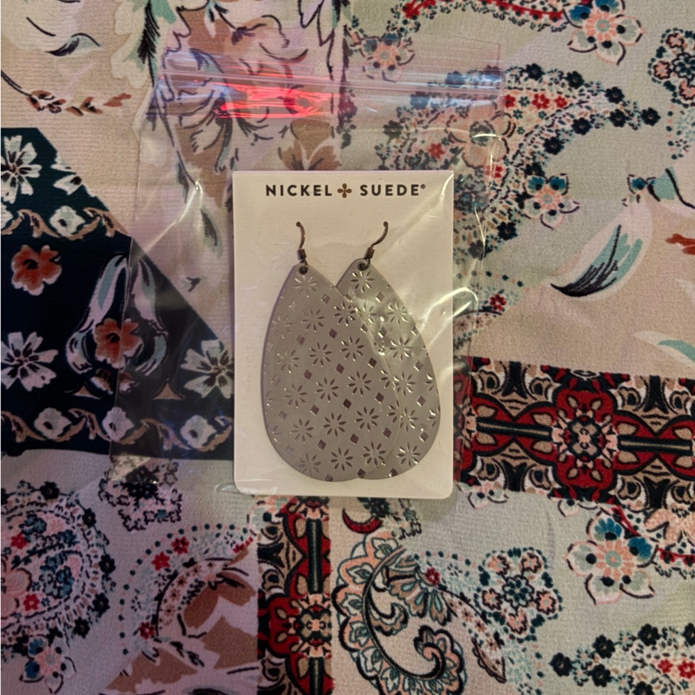 Nickel & Suede Silver Teardrop Earrings